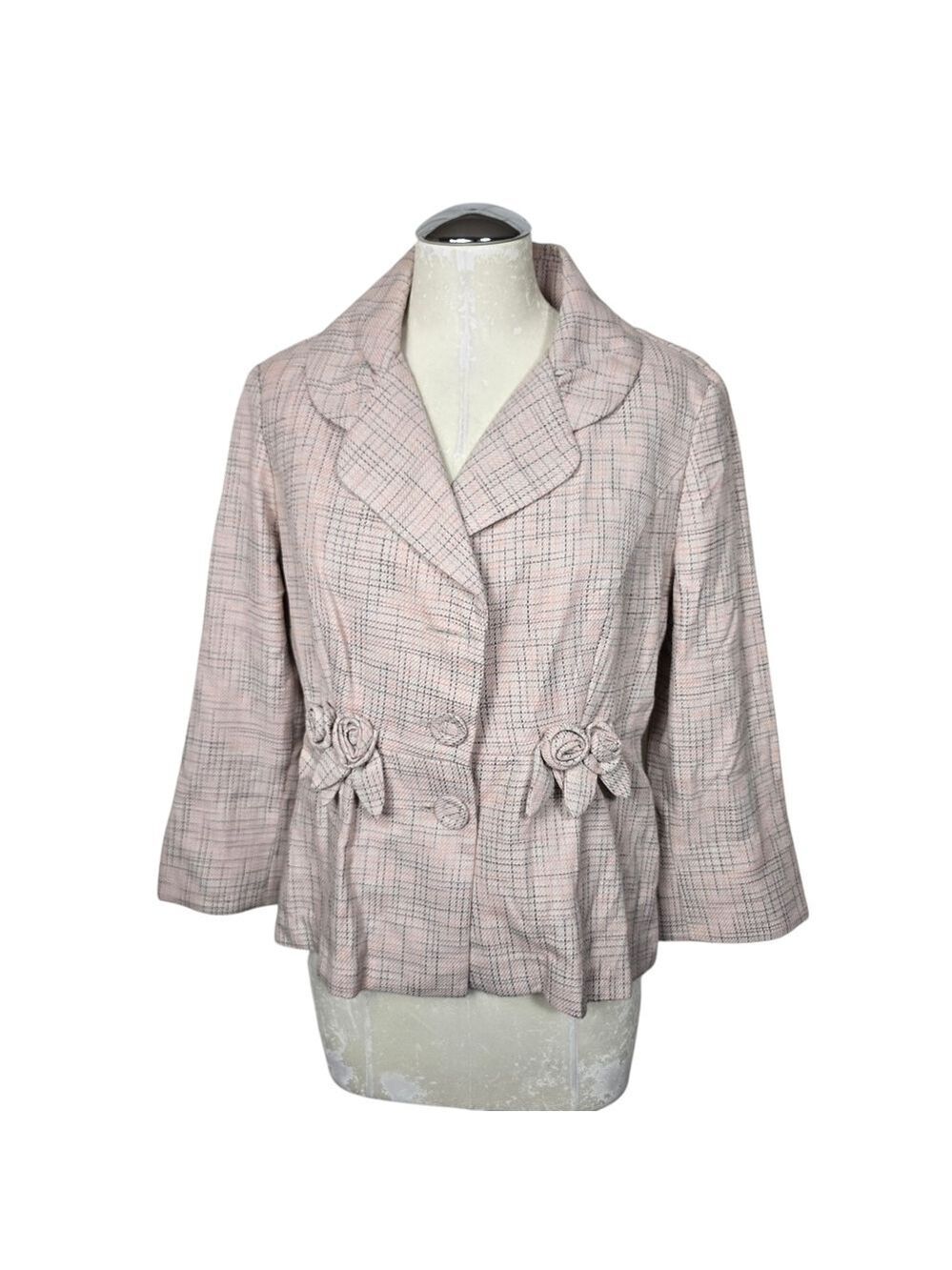 Zinc Pink Gray Plaid Padded Shoulder Button Down Blazer XL